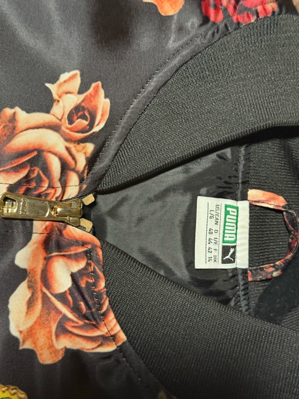 Puma Black Bomber Jacket with Coral Rose Print - Picture 5 of 7